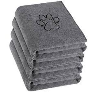 lot 2319 image: Chumia 4 Pack Dog Towels for Drying Large Microfiber Grooming Tools Absorbent Soft Bath Supplies with Embroidered Paw for Small Medium Pet Products(16 x 32 Inch,Brown)