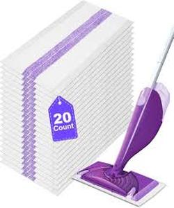 lot 2342 image: 20 Count Disposable Mop Pads Refills for Swiffer Wet Jet Spray Mops, Wet Jet Mopping Pads for All Purpose Multi Surface Hardwood Floor Cleaning, 4 Layers Thickened and Super Absorbent.