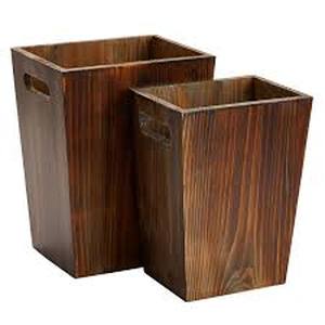 lot 3431 image: CMINAUS 2 Pack 1.52.5 Gallons Wood Trash Can Set Rustic Style Wastebasket with Handles Farmhouse Rectangular Garbage Can Waste Basket Small Trash Bin for Bedroom, Bathroom, Kitchen, Office