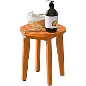 lot 3433 image: KISENG Round 16 Inch Bamboo Waterproof Shower Bathroom Stool Chair, Duty Wooden Bath Corner Shaving Legs Bench Seat (Honey Bamboo, XL)