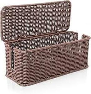 lot 3435 image: Temary Cable Management Box with Lids, 2-Pack Handmade Cable Organizer Boxes for Home, Office to Hide Cords and Power Strip, Cord Cover Floor Hider Set Woven Rattan Cable Organizer Box (Brown)