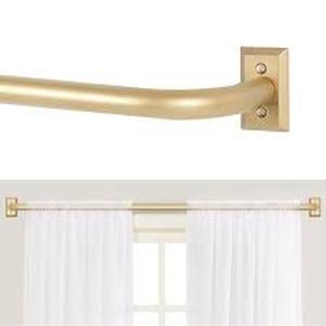 lot 3440 image: TANGWIN Gold Wrap Around Curtain Rods for Windows 48 to 90Blackout Heavy Duty Adjustable Curtain Rod Room Darkening,Modern Industrial Curved French Return Metal Drapery Rods Easy Install,Brass Gold