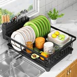 lot 3441 image: Kmiectse Dish Drying Rack - Space-Saving Small Dish Rack for Kitchen Counter, Rust-Resistant Kitchen Drying Rack, Compact Dish Drainer Organizer with Utensil Holder for Home Kitchen, Black