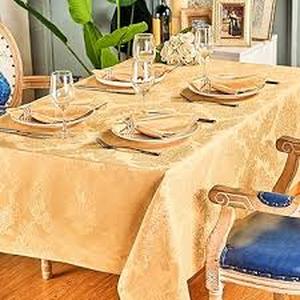 lot 3446 image: HomeJoy Rectangle Table Cloth Linen Farmhouse Stainproof Waterproof Washable Polyester Oblong Rectangular Fabric Table Cover for Kitchen Dining Dinner (Gold, 120 x 60 (Rectangular))