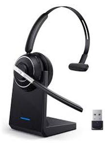 lot 3447 image: Bluetooth Headset, Wireless Headset with Microphone for PC, V5.2 Computer Headset with Noise Cancelling Mic, USB Dongle, Charging Base & Mute Button for Work, Cell Phones, Computer (Black)