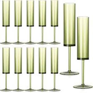 lot 3455 image: 6 PCS Green Champagne Flutes Plastic 5.4OZ Clear Acrylic Champagne Glasses Long Stem Champagne Flutes Sparkling Wine Glasses Sage Green Champagne Glasses FOR Wedding Cocktail Cups Cava Prosecco