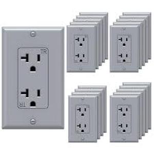 lot 4009 image: WEBANG 20 Amp Decorator Wall Outlet, Tamper Resistant Duplex Receptacle Outlet, Includ Screwless Electrical Outlet Plate, 20A 125V 2 Pole 3 Wire, Self-Grounding, ETL Listed, Matte Grey, 10 Pack