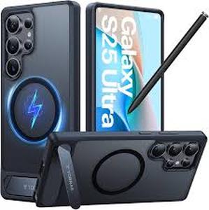 lot 4025 image: TORRAS Strong Magnetic & Seamless Stand for Samsung Galaxy S25 Ultra Case, Fit for MagSafe, Mil-Grade Drop Protection, Kickstand for Samsung Galaxy S25 Ultra Case, Translucent BackBlack Edge