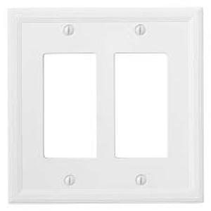 lot 4042 image: White Modern Decorative Wall Plate Light Switch Cover Decorator Outlet Covers Rocker Switch Plates Bamboo Fiber Material Wall Plates for Kitchen Bathroom (2 Gang Double Decorator-2 Pack)