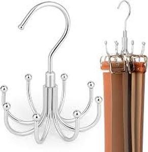 lot 4045 image: ZEDODIER Belt Organizer for Closet, Heavy-Duty Rotating Belt Hanger Rack Holds up to 24 Belts, Hanging Space Saving Metal Belt Holder for Closet Storage, Silver