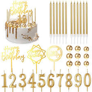 lot 4050 image: Yerliker 34 Pcs Happy Birthday Cake Toppers Decorations Birthday Candles DIY Cake Decor for Men Women Wedding Anniversary(Gold)
