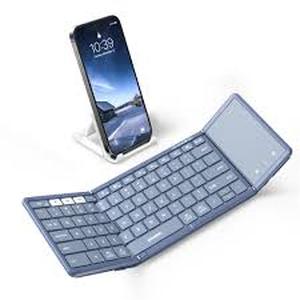 lot 4054 image: Samsers Foldable Bluetooth Keyboard with Touchpad - Portable Wireless Keyboard with Holder, Rechargeable Full Size Ultra Slim Pocket Folding Keyboards for Android Windows iOS Tablet & Laptop - Blue