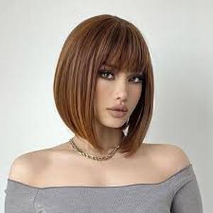 lot 4056 image: BARSDAR Short Brown Bob Wig With Bangs - Short Brown Bob with Bangs Wig for Women - 12 Inch Natural Looking Soft Synthetic Hair Replacement Wigs Velma Dora Wigs Daily Party Halloween