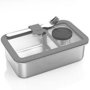 lot 4059 image: Bakpoco Stainless Steel Bento Box for Adult, 42oz Leak-Proof Metal Lunch Box Containers with Adjustable Divider, Microwave-Safe, Lunchbox with Glass Lid for Work Travel, Silver