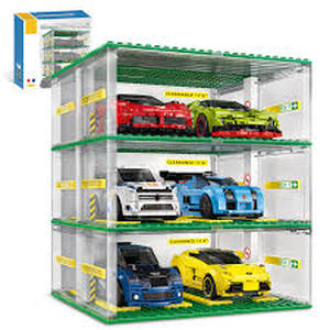 lot 4068 image: NEWABWN Building Block Cars Garage Set with Display, Compatible with Small Lego Cars (Cars Not Included), 130 Piece 3 Story Creative Kit with English Stickers