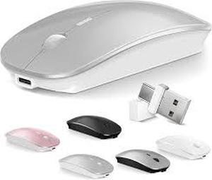 lot 4085 image: Mouse for MacBook Wireless Bluetooth Mouse Laptop MacBook Air Mac Pro Rechargeable Silent PC iPad Optical Mouse with Dual Mode Switch Bluetooth 5.23.0 and 2.4GHz USB Type-C Receiver Silvery