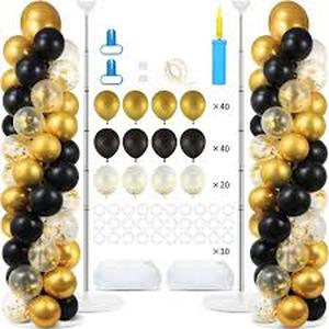 lot 5484 image: A2 Sets Balloon Column Stand Kit with 100 Balloons Summer Adjustable Balloon Tower Stand with Bases for Floor Black Gold Balloon Arch Column for 50th Birthday Wedding Engaged Back to School Party Decor