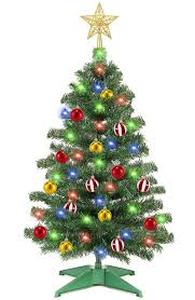 lot 6267 image: 3 Feet Premium Green Christmas Tree 12 Modes Dual Color Change Timer DIY 50 Warm White & Multicolor Lights Star 15 Ball Ornaments Battery Operated Small Artificial Full Xmas Tree Table Home Indoor