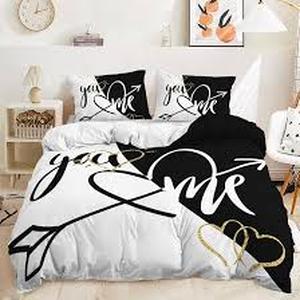 lot 6275 image: AILONEN Couple You and Me Duvet Cover Set King Size,3 Pieces Black and White Comforter Cover Set,Love Hearts Print Quilt Cover with 2 Pillowcases