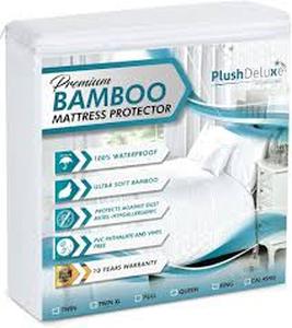 lot 6279 image: PlushDeluxe Premium Bamboo Mattress Protector �� King Size, Waterproof, & Ultra Soft Breathable Noiseless Washable Bed Mattress Cover for Comfort & Protection - White