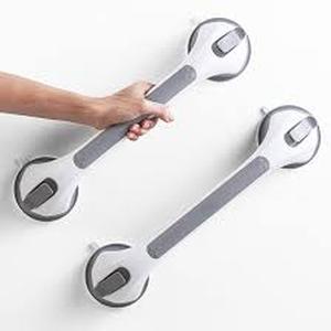 lot 6281 image: LEVERLOC 2 Pack Shower Grab Bars for Bathtubs and Showers, Easy to Install Suction Shower Handles for Bathroom Removable Handrails for Seniors Elderly Heavy Duty Safety Grip Waterproof Drill Free Gray