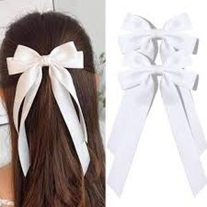 lot 6308 image: hisial 6Pcs Hair Bows Clips for Hair Silky Satin Ribbon Alligator Barrettes French Hair Ponytail Holders Cute Accessories for Women Girls(White)