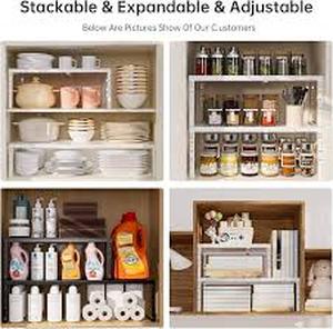 lot 6313 image: Expandable Adjustable Stackable Multi-Purpose Spice Racks,Metal Storage Rack, Practical Kitchen Pantry Shelves, Countertop for Kitchen, Bathroom, Storage Room & Other Places(1PackWhite,Medium)