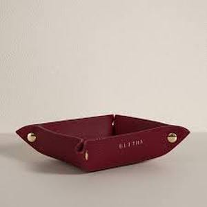 lot 6319 image: OLETHA Small Foldable Valet Tray - Aesthetic Desk Organizer for Home, Office & Travel - Portable Catch All Bowl for Keys, Jewelry & Essentials - Brown