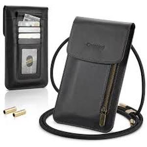 lot 6329 image: Cell Phone Purse Small Crossbody Bag for Women Men Leather Mini Shoulder Bag Wallet with Card Holder Slot Pouch Neck Strap for All Phones iPhone 17 Pro Max 16 15 Plus 14 13 up to 7.5 Black and Gold