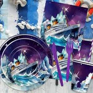 lot 6337 image: 170Pcs Nautical Birthday Party Supplies Cruise Ship Plates and Napkins Cups Forks Tablecloth Ocean Cruise Liner Theme Tableware Sets for Kids Adults Birthday Baby Shower Party Favors Serves 24