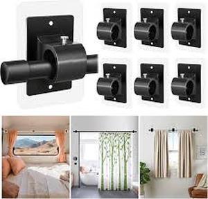 lot 6355 image: 6PCS No Drill Curtain Rod Brackets,Self Adhesive Curtain Rod Holder No Drilling,Renter Friendly Drapery Rod Hook,Nail Free Adjustable Non Screw Draper Pole for Apartment Window Wall Door Ceiling Mount