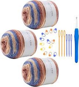 lot 6363 image: Hobekoee Cake Yarn for Crocheting,Colorful Crochet Yarn 3x100g 60% Cotton 30% Acrylic 10% Wool,Soft Fluffy Gradient Ombr� Cotton Yarn for Crocheting Sweater,Blanket,Glove