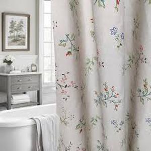 lot 6364 image: MUGINYU Brown Floral Linen Shower Curtain - Vintage Block Print Striped Shower Curtain Set,Rustic Farmhouse Frenchy Bathroom Decor 72x72 Inch