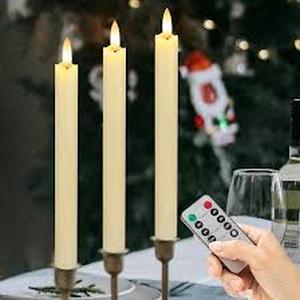 lot 6371 image: SEHNSY Flameless Taper Candles with Remote, Real Wax Battery Operated LED Candles Set with 3D Flickering Flame, 9.6 Realistic Dripless Candlesticks for Wedding Home Decor, 3 Pack Blue