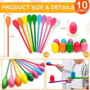 lot 6372 image: TOPLEE 20 Pcs Easter Egg and Spoon Race Game Set, 10 Players Balance Relay Easter Games Include 10 Eggs and Wooden Spoons for Kids Family Carnival Sports Outdoor Games Holiday Birthday Party Supplies