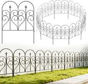 lot 6376 image: QIAOKAIYAN 32in(H) x 10ft (L) Tall Decorative Metal Garden Fence Panels - 9 Pack Rustproof No Dig Fence Animal Barrier for Dogs, Outdoor Yard Fencing for Patio Flower Bed Garden & Landscape Border