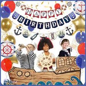lot 6379 image: Pirese Nautical Birthday Banner, Nautical Birthday Decorations, Boat Party Decorations, Ocean Birthday Decorations  Cruise Birthday Decorations  Sailor Party Decorations  Cruise Party Decorations