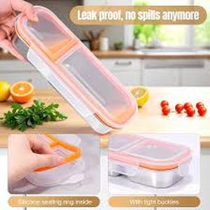 lot 9427 image: Stainless steel Food Storage Container Set with Colorful Lids