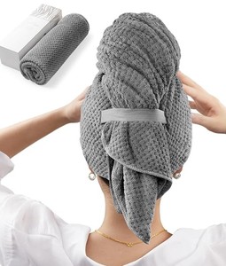lot 11887 image: YFONG Large Hair Towel Wrap for Women, Super Absorbent Microfiber Hair Towel for Curly Hair, Fast Drying Hair Turbans with Elastic,Hair Drying Towel Wrap for Hair Care 26.3 X 40 (Dark Gray)