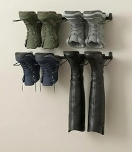 lot 11892 image: Oqqlin 2 Pcs Wall Mounted Boot Rack, Black Metal Wader Hangers Shoe Rack 2 Pair Sturdy Wall Mounted Tall Boots Organizer with Screws and Expansion Tubes for Entryway, Garage, Home, Closet