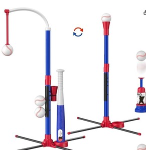 lot 11894 image: HYES 3-in-1 Baseball Set for Kids 3-5 - Tee Ball Stand, Hanging Tee, Ball Launcher and 6 Softballs - Adjustable Height, IndoorOutdoor Sport Gifts for Boys Girls, Blue