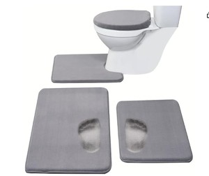 lot 11898 image: Madeals Memory Foam Bath Mat Set 4 Piece with Toilet Lid Cover and Combo Rug Grey