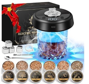 lot 11902 image: Electric Whiskey Smoker Kit - 7-Color LED, 6 Wood Flavors, Rechargeable Cocktail Smoker for Bourbon, Drinks & Food - Complete Bar Tool Set Gift (Used)