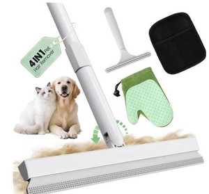 lot 5492 image: 4 in 1 Carpet Rake for Pet Hair Removal with Adjustable Handle, Long Handle Dog and Cat Pet Hair Rake Set of 4, Rug Rake for Carpets, Pet Hair Broom for Carpets, Rugs, Mats, Couch, Car