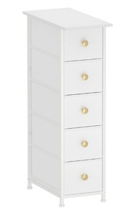 lot 6339 image: GiftGo Narrow Dresser Cabinet Vertical Slim Dresser Chest of Drawers Skinny Storage Tower for Small Spaces Gaps Closet Bedroom Bathroom Small Fabric Drawer Unit (White, 5 Drawers)