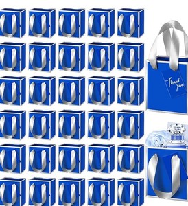 lot 6360 image: Yeaqee 50 Pcs Mini Metallic Paper Gift Bags with Handles 4x2.75x4.5 Tiny Small Gift Bags with Thank You Tag for Wedding Graduation Birthday Party Return Gifts Jewelry Business (Royal Blue,Silver)