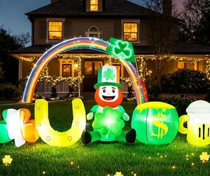 lot 11869 image: St Patricks Day Inflatables Outdoor Decorations 8FT Leprechaun Inflatable with Shamrock Horseshoe Pot of Gold Beer Cup Yard Lawn Party Garden Home Holiday Irish Saint Patrick��s Blow Up D�cor