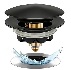 lot 12191 image: Anlige Bathtub Drain Stopper, Pop Up Tub Stopper and Cover, Bottom with Hair Catcher, Universal for 1.45 to 1.8in Drain, Replaces Old Drain Plug, Matte Black