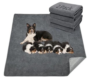 lot 12192 image: LOOBANI 2 Packs Extra Large Reusable Dog Mat for Floor, Non-Slip Washable Pee Pads for Dogs, Fast Absorbent Pet Whelping Pads, Puppy Playpen Mat for Incontinence, Housebreak, Crate, 72x72in,Gray