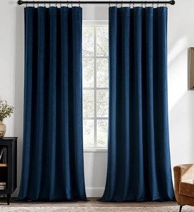lot 12203 image: MIULEE Navy Blue Velvet Curtains 90 Inch Long Luxury Super Soft Thermal Insulated Blackout Curtains Room Darkening Drapes Rod Pocket Design for Bedroom Living Room Set of 2 Panels, W40 x L90 Inch
